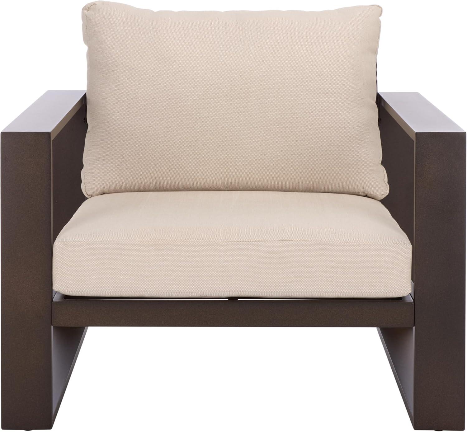 image:imageSAFAVIEH Outdoor Patio Furniture Collection Fash Cushion Aluminum Chair Modern Outdoor Armchairs with Cushions PAT7553BrownTaupe