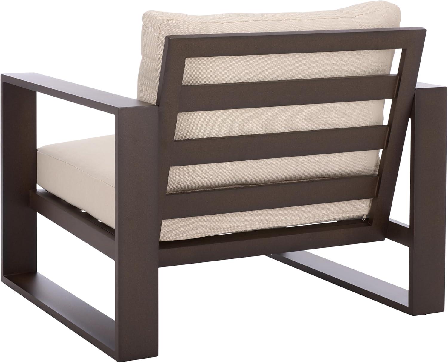 image:imageSAFAVIEH Outdoor Patio Furniture Collection Fash Cushion Aluminum Chair Modern Outdoor Armchairs with Cushions PAT7553BrownTaupe