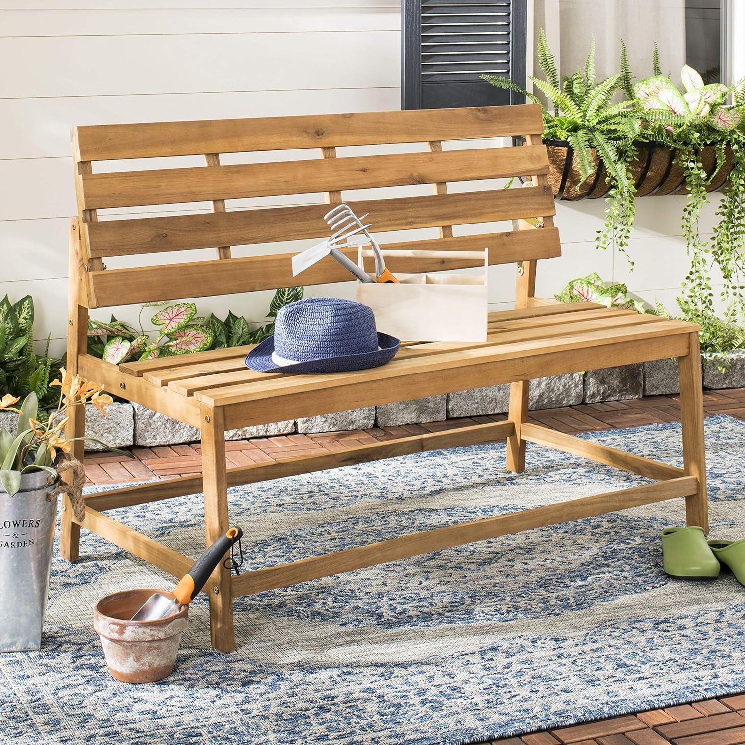 image:imageSAFAVIEH PAT6753A Collection Ruben Teak Balcony Bench and Table Outdoor SetNatural