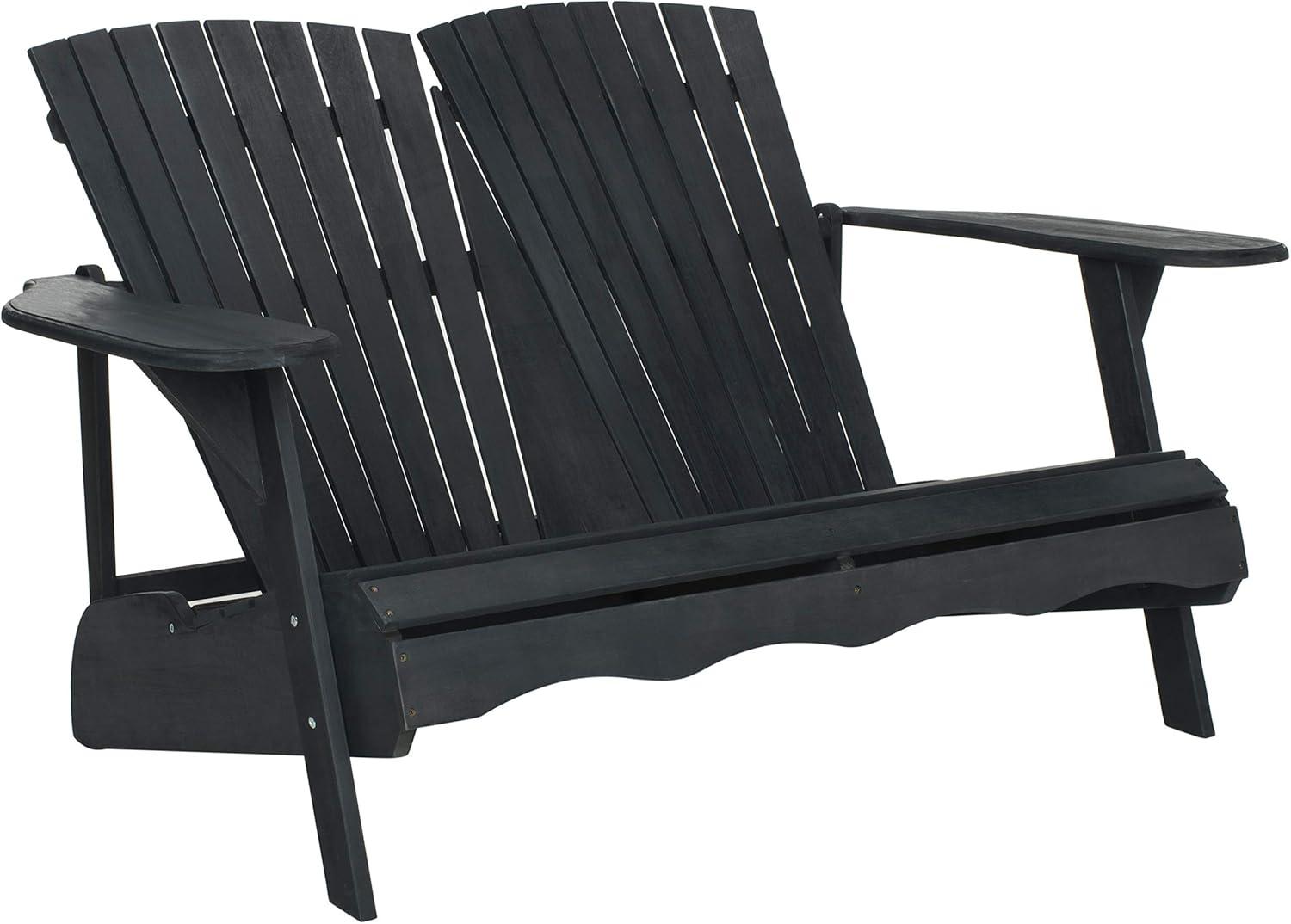 image:imageSAFAVIEH Patio Collection Hampton Adirondack Acacia Wood BenchDark Slate Gray