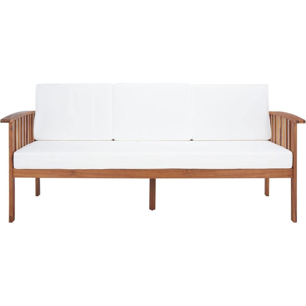 image:imageSAFAVIEH Outdoor Collection Finnick Natural Acacia WoodBeige Cushion BenchNaturalBeige