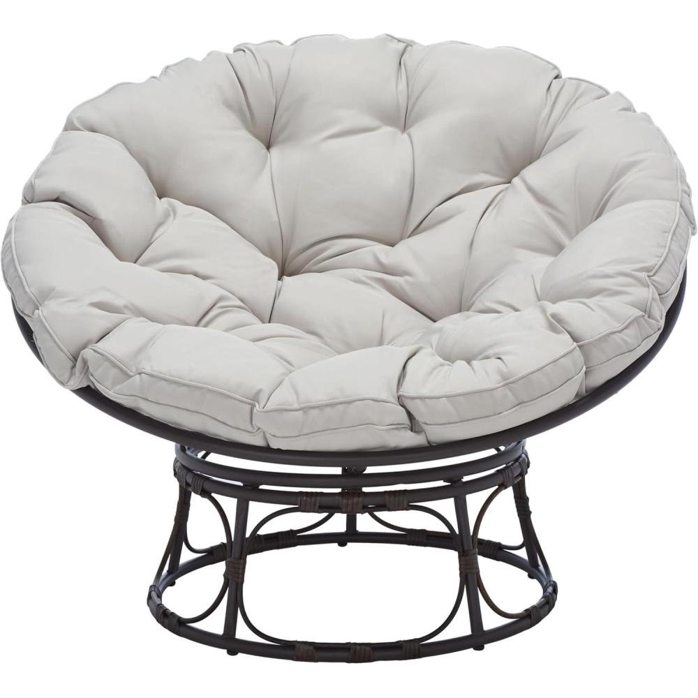 image:imageSAFAVIEH Outdoor Collection Kiraya BrownGrey Tufted Cushion Round Papasan Chair