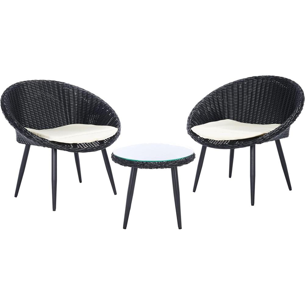 image:imageSAFAVIEH Outdoor Collection Merami Black RattanBeige Cushion 3Piece Patio Lounge Bistro Set PAT9017A