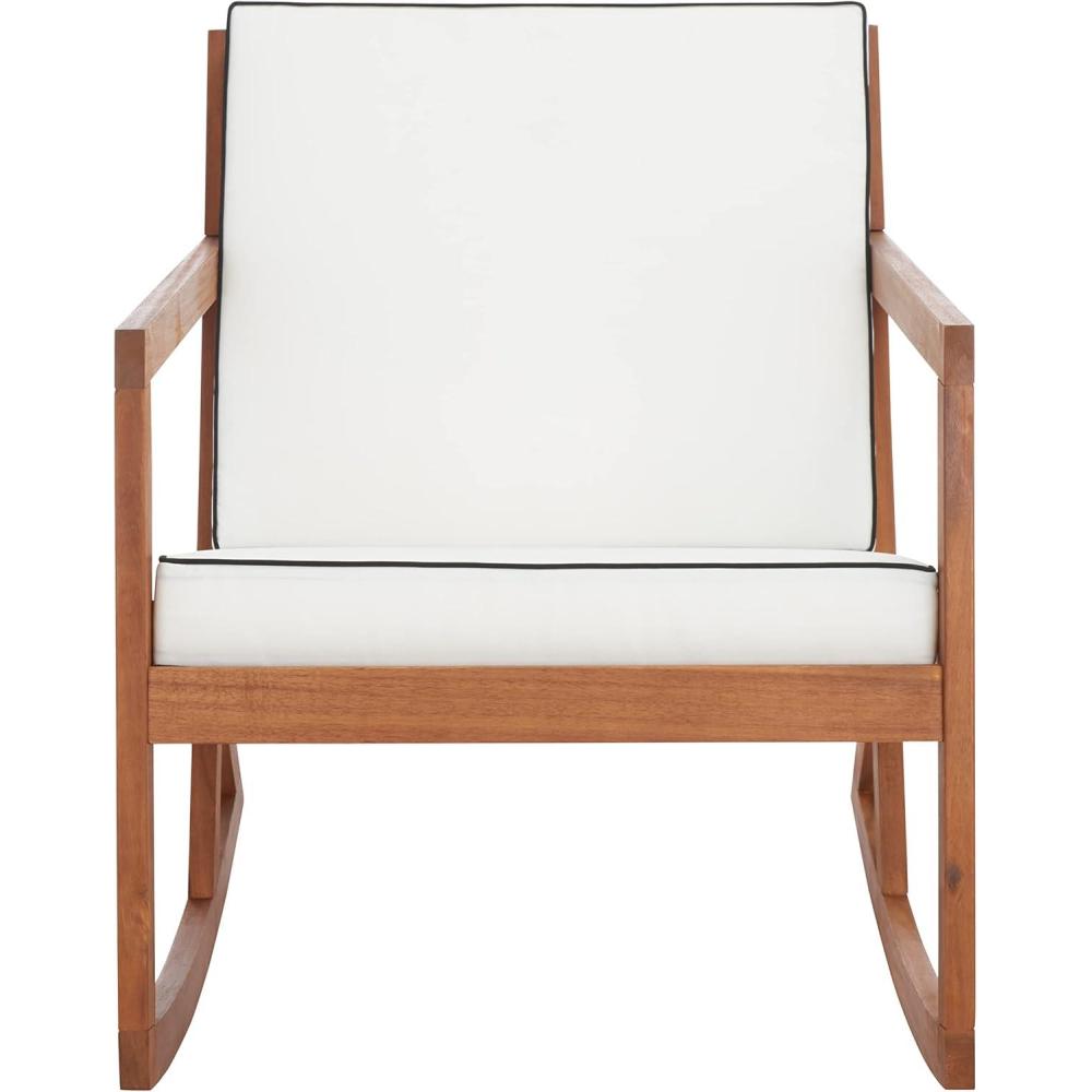 image:imageSAFAVIEH Outdoor Collection Vernon NaturalBeige Cushion with Black Piping Rocking ChairNaturalBeige