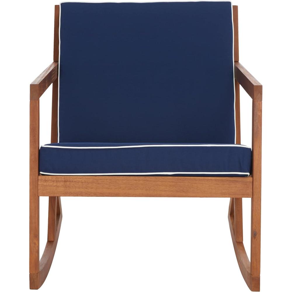 image:imageSAFAVIEH Outdoor Collection Vernon NaturalBeige Cushion with Black Piping Rocking ChairNaturalNavy