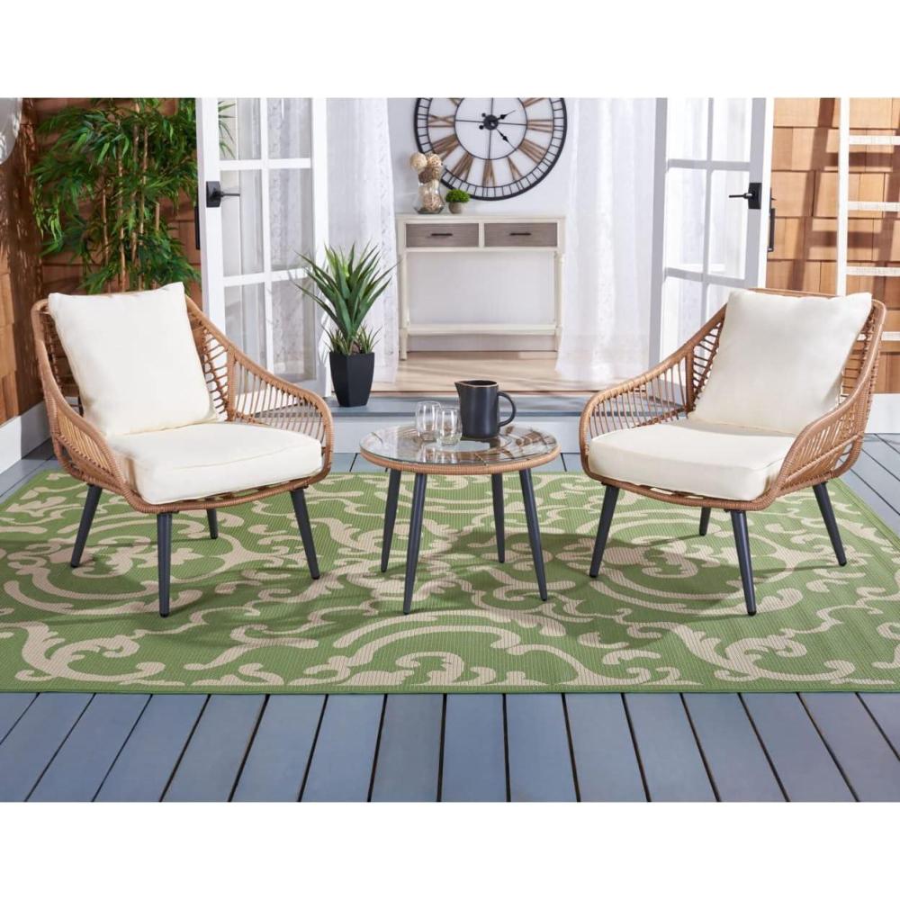 image:imageSAFAVIEH Outdoor Collection Warlen Natural RattanBeige Cushion 3Piece Patio Lounge Bistro Set PAT9016A