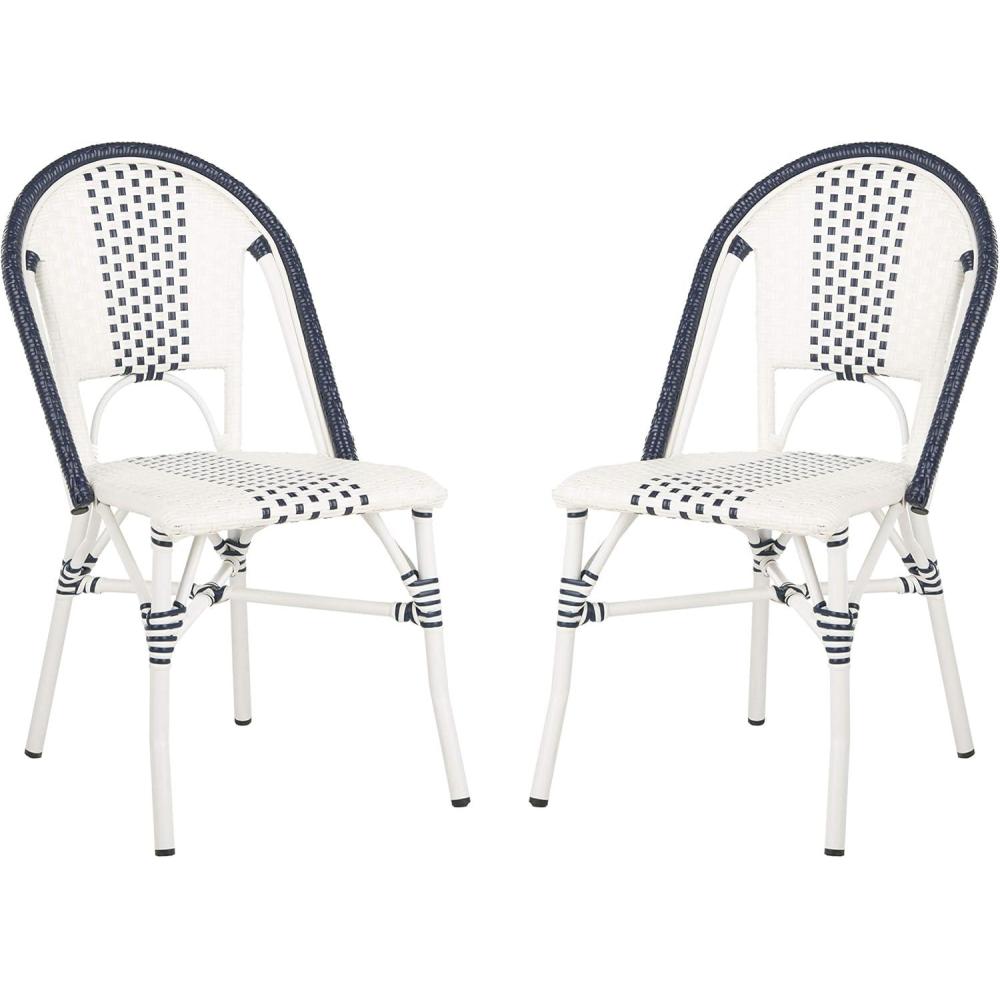 image:imageSAFAVIEH Outdoor Collection Zoya Navy and White Stackable Chair Set of 2
