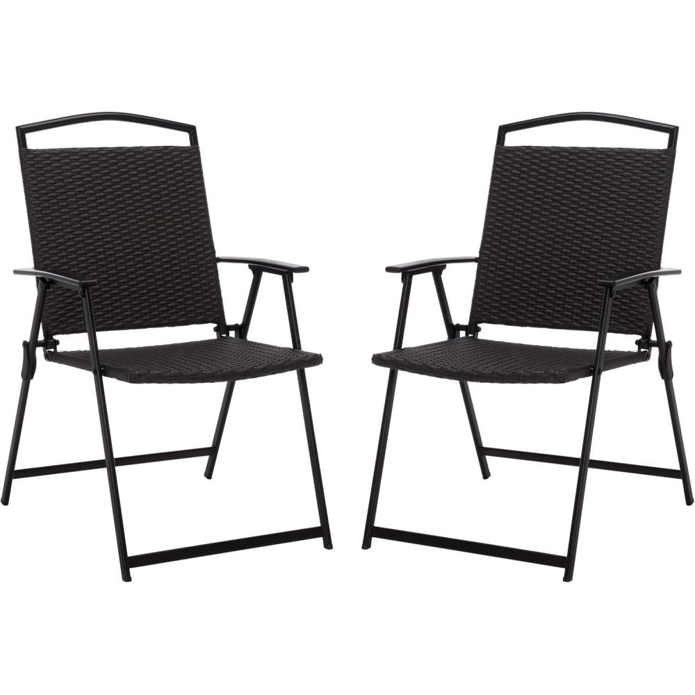 image:imageSAFAVIEH Outdoor Patio Furniture Collection Dory Rattan Weave Folding Chair PAT6902BlackBlack