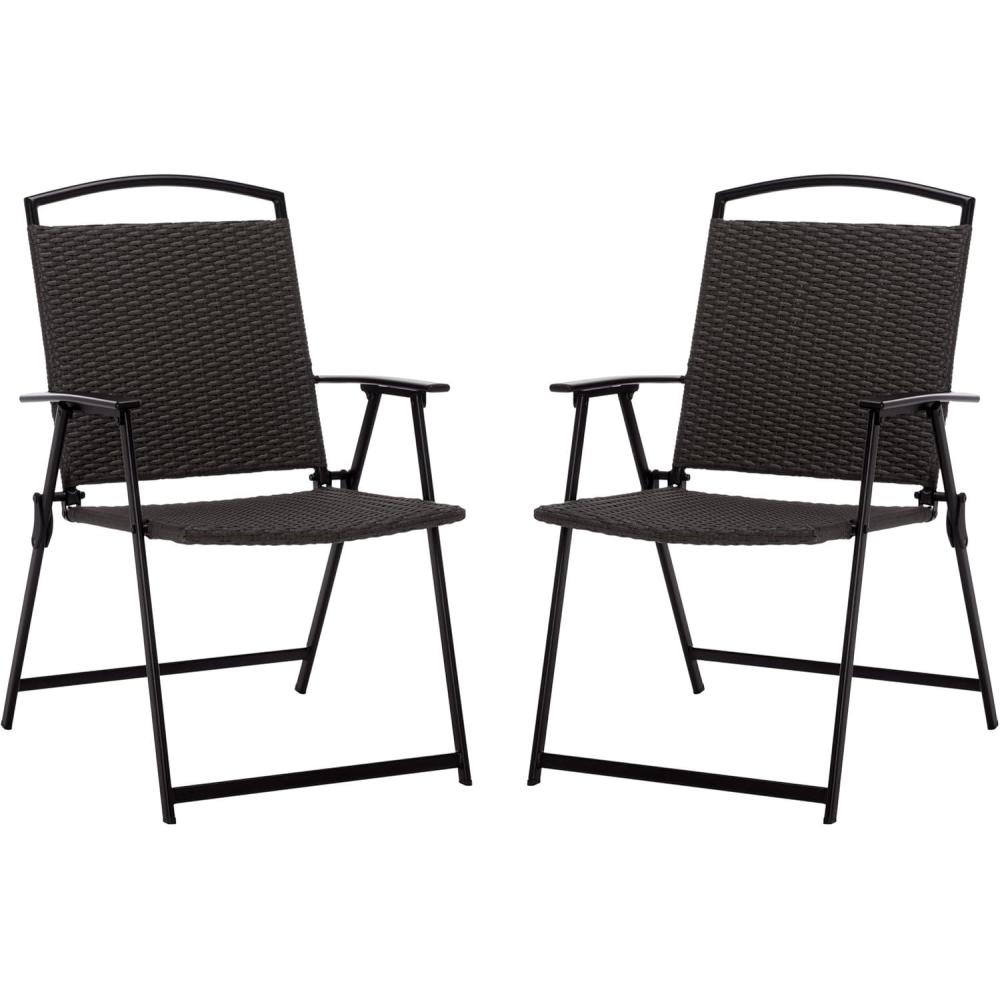image:imageSAFAVIEH Outdoor Patio Furniture Collection Dory Rattan Weave Folding Chair PAT6902BlackGrey
