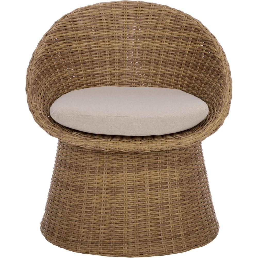 image:imageSAFAVIEH Outdoor Patio Furniture Collection Drew Rattan Swivel Barrel Chair with Cushion PAT7543NaturalTaupe