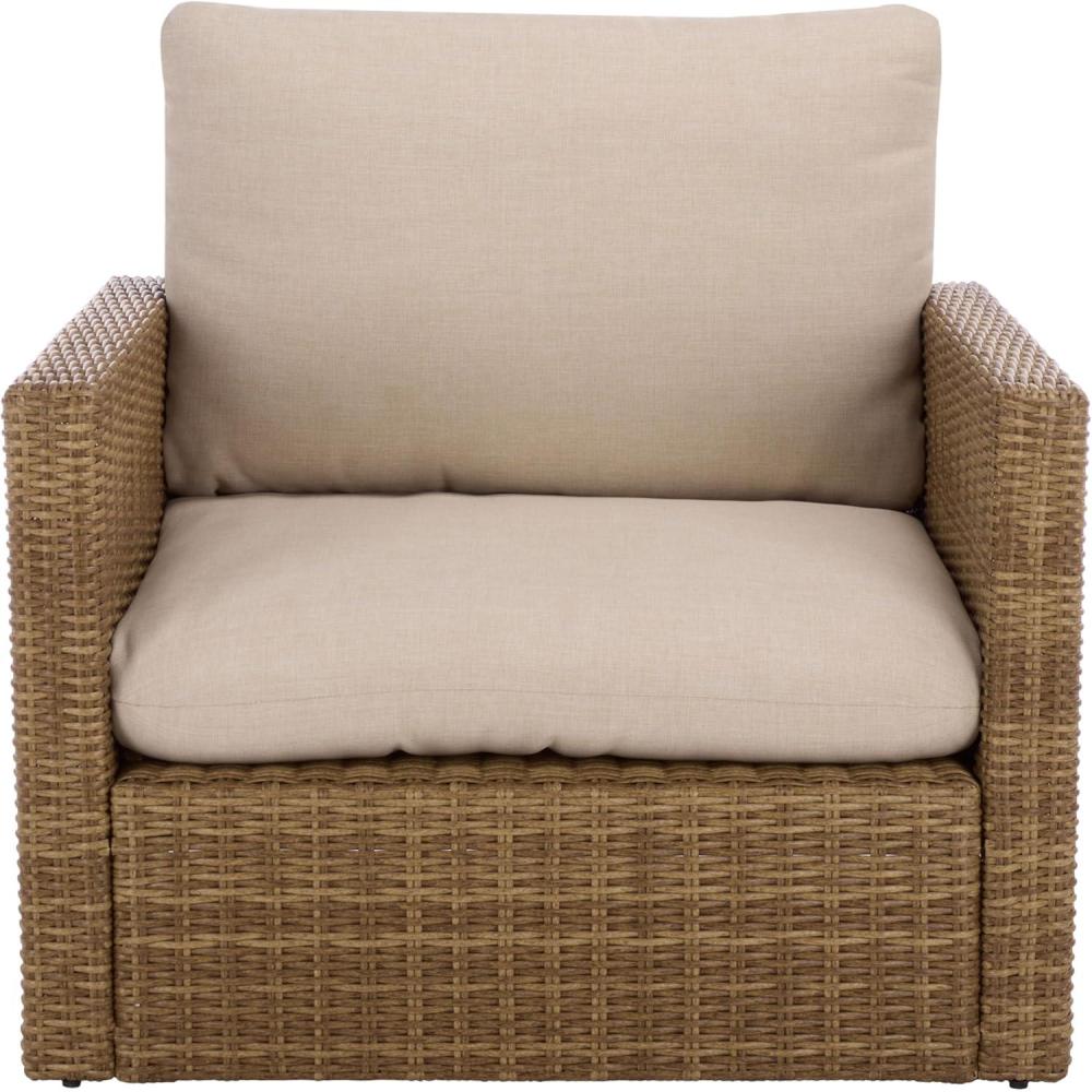 image:imageSAFAVIEH Outdoor Patio Furniture Collection Emma Rattan amp Cushion Armchair Modern Outdoor Lounge Seating PAT7563NaturalTaupe