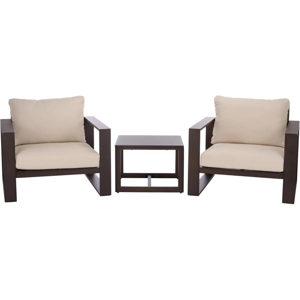 image:imageSAFAVIEH Outdoor Patio Furniture Collection Fash Black amp Taupe Cushion 3Piece Living Set Modern Outdoor Chairs amp Slatted Square Table PAT7552ABrownTaupe