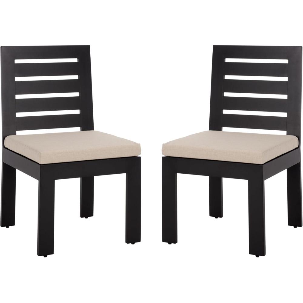 image:imageSAFAVIEH Outdoor Patio Furniture Collection  Fash Dining Chair Fully Assembled Modern Outdoor Seating PAT7551BlackTaupe