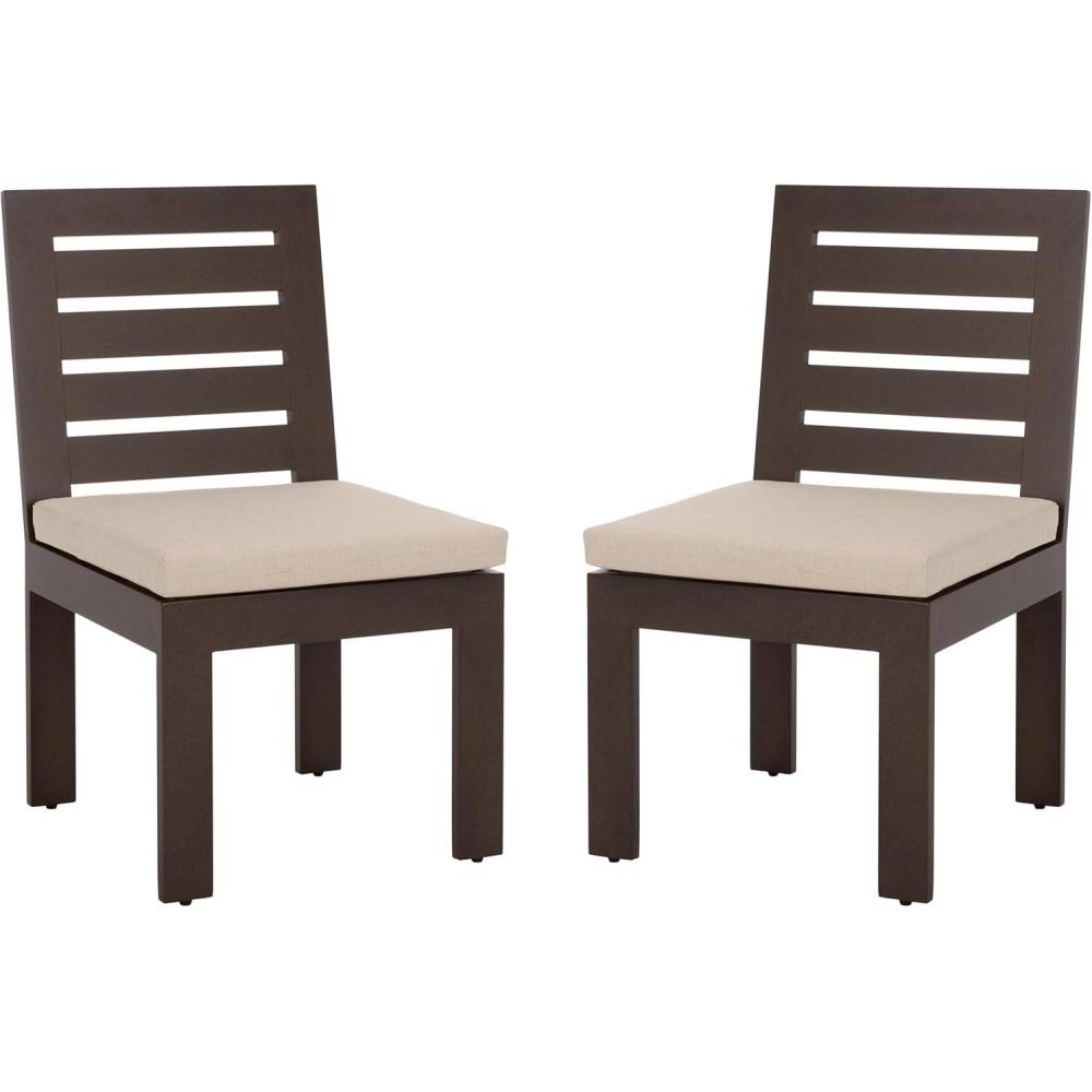 image:imageSAFAVIEH Outdoor Patio Furniture Collection  Fash Dining Chair Fully Assembled Modern Outdoor Seating PAT7551BrownTaupe