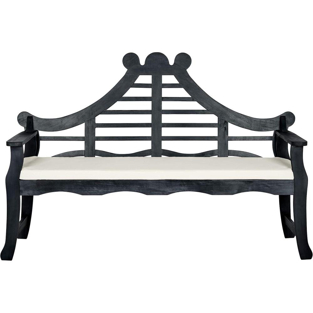 image:imageSAFAVIEH PAT6741A Outdoor Collection Azusa BenchDark Slate Gray Beige