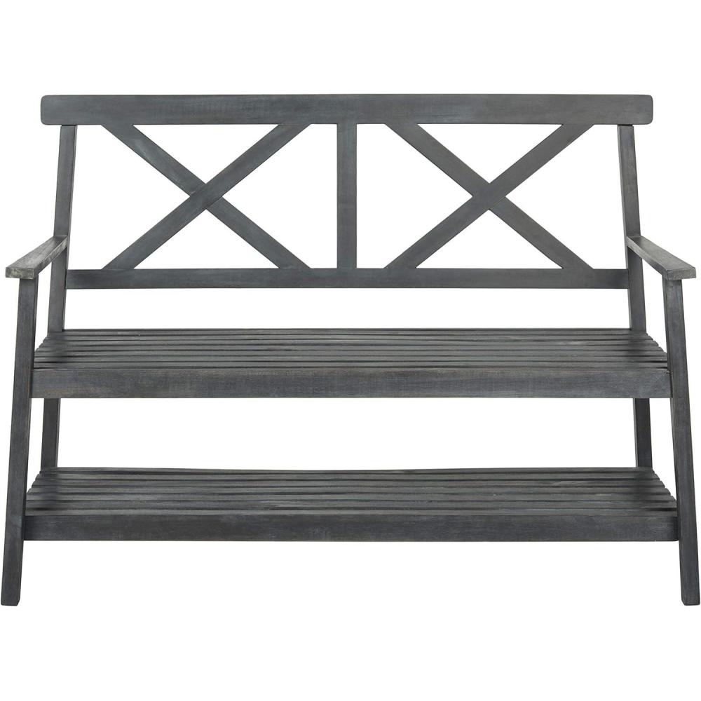 image:imageSAFAVIEH PAT6744A Collection Mayer Black 4921 Outdoor BenchAsh Grey