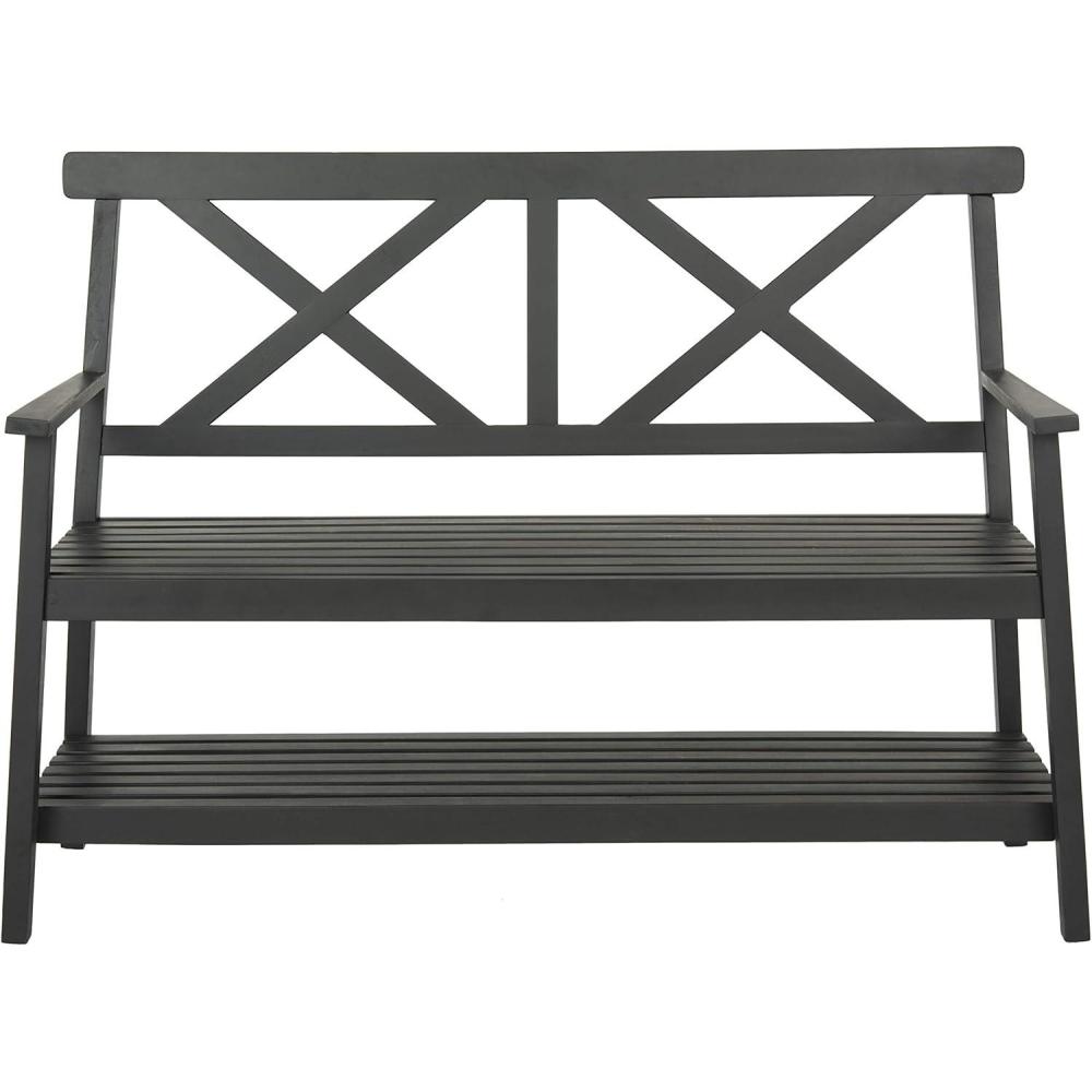 image:imageSAFAVIEH PAT6744A Collection Mayer Black 4921 Outdoor BenchDark Slate Gray