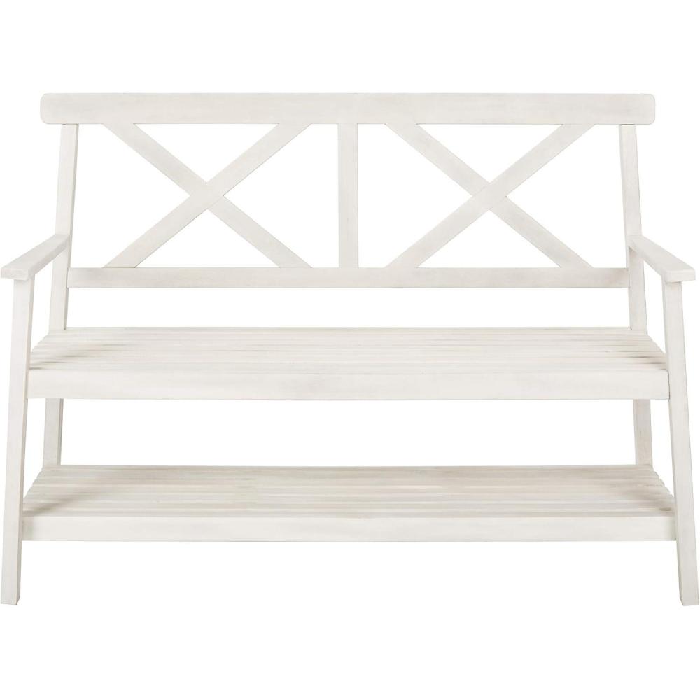 image:imageSAFAVIEH PAT6744A Collection Mayer Black 4921 Outdoor BenchWhite