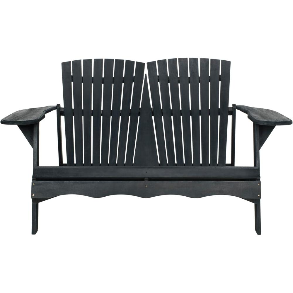 image:imageSAFAVIEH Patio Collection Hampton Adirondack Acacia Wood BenchDark Slate Gray