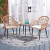 SAFAVIEH Outdoor Collection Berlen Natural Rattan/Navy Cushion 3-Piece Patio Lounge Bistro Set with Table (PAT9012B)(Natural / Beige)