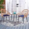 SAFAVIEH Outdoor Collection Berlen Natural Rattan/Navy Cushion 3-Piece Patio Lounge Bistro Set with Table (PAT9012B)(Natural / Navy)