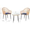 SAFAVIEH Outdoor Collection Berlen Natural Rattan/Navy Cushion 3-Piece Patio Lounge Bistro Set with Table (PAT9012B)(Natural / Navy)