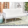SAFAVIEH Outdoor Collection Finnick Natural Acacia Wood/Beige Cushion Bench(Grey/Beige)