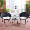 SAFAVIEH Outdoor Collection Merami Black Rattan/Beige Cushion 3-Piece Patio Lounge Bistro Set (PAT9017A)