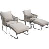 SAFAVIEH Outdoor Collection Narda Natural Grey/Grey Cushion 5-Piece Patio Chaise Lounge Set (PAT9018B-2BX)(Grey / Grey)