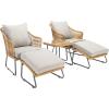 SAFAVIEH Outdoor Collection Narda Natural Grey/Grey Cushion 5-Piece Patio Chaise Lounge Set (PAT9018B-2BX)(Natural / Grey)
