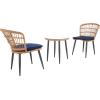SAFAVIEH Outdoor Collection Prenza Natural Rattan/Beige Cushion 3-Piece Patio Lounge Bistro Set with Table (PAT9013A)(Natural / Navy)
