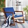 SAFAVIEH Outdoor Collection Vernon Natural/Beige Cushion with Black Piping Rocking Chair(Natural/Navy)