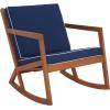 SAFAVIEH Outdoor Collection Vernon Natural/Beige Cushion with Black Piping Rocking Chair(Natural/Navy)
