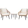 SAFAVIEH Outdoor Collection Warlen Natural Rattan/Beige Cushion 3-Piece Patio Lounge Bistro Set (PAT9016A)