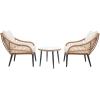 SAFAVIEH Outdoor Collection Warlen Natural Rattan/Beige Cushion 3-Piece Patio Lounge Bistro Set (PAT9016A)