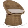 SAFAVIEH Outdoor Patio Furniture Collection – Drew Rattan Swivel Barrel Chair with Cushion (PAT7543)(Natural/Taupe)