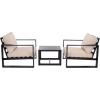 SAFAVIEH Outdoor Patio Furniture Collection – Fash Black & Taupe Cushion 3-Piece Living Set, Modern Outdoor Chairs & Slatted Square Table (PAT7552A)(Black/Taupe)