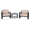 SAFAVIEH Outdoor Patio Furniture Collection – Fash Black & Taupe Cushion 3-Piece Living Set, Modern Outdoor Chairs & Slatted Square Table (PAT7552A)(Black/Taupe)