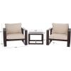 SAFAVIEH Outdoor Patio Furniture Collection – Fash Black & Taupe Cushion 3-Piece Living Set, Modern Outdoor Chairs & Slatted Square Table (PAT7552A)(Brown/Taupe)