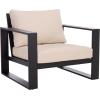 SAFAVIEH Outdoor Patio Furniture Collection – Fash Cushion Aluminum Chair, Modern Outdoor Armchairs with Cushions (PAT7553)(Black/Taupe)