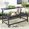 SAFAVIEH PAT6753A Collection Ruben Teak Balcony Bench and Table Outdoor Set(Dark Slate Gray)