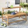 SAFAVIEH PAT6753A Collection Ruben Teak Balcony Bench and Table Outdoor Set(Natural)