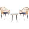 SAFAVIEH Outdoor Collection Berlen Natural Rattan/Navy Cushion 3-Piece Patio Lounge Bistro Set with Table (PAT9012B)(Natural / Navy)