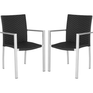 SAFAVIEH Home Collection Cordova Black Indoor-Outdoor Stacking Arm Chair(Black)