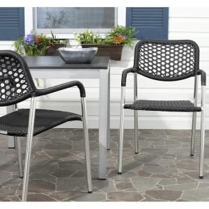 SAFAVIEH Home Collection Sitka Wicker Arm Chairs, Black, Set of 2