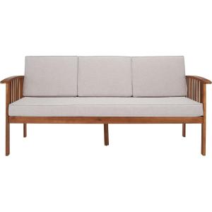 SAFAVIEH Outdoor Collection Finnick Natural Acacia Wood/Beige Cushion Bench(Natural/Light Grey)