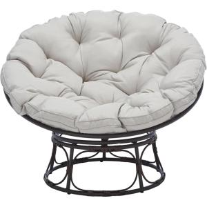 SAFAVIEH Outdoor Collection Kiraya Brown/Grey Tufted Cushion Round Papasan Chair