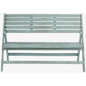 SAFAVIEH Outdoor Collection Luca Ash Grey Folding Bench(Beach House Blue)