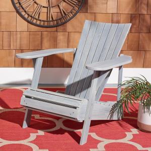 SAFAVIEH Outdoor Collection Merlin Ash Grey Adirondack Chair with Retractable Footrest(Ash Grey)