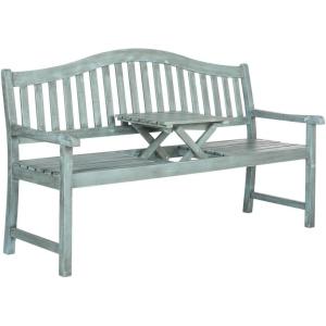 SAFAVIEH Outdoor Collection Mischa Natural Brown Bench(Beach House Blue)